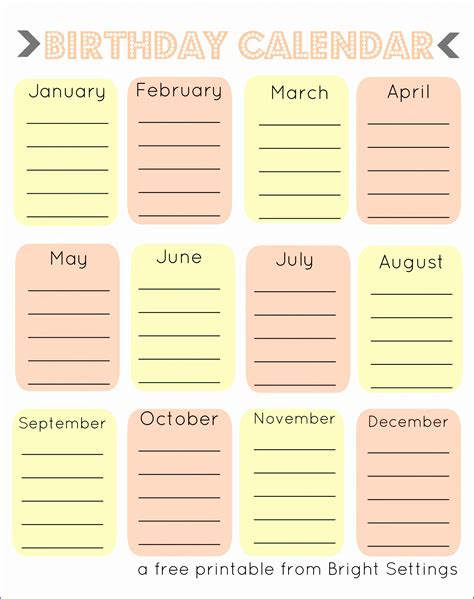 Birthday Calendar Template Excel Printable Word Searches