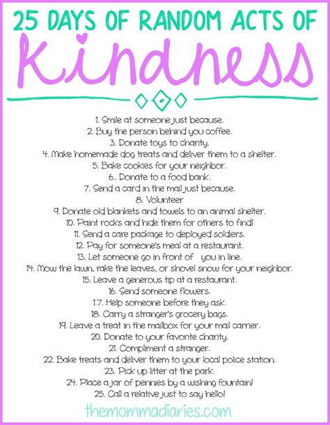 25 Days Of Random Acts Of Kindness Free Printables