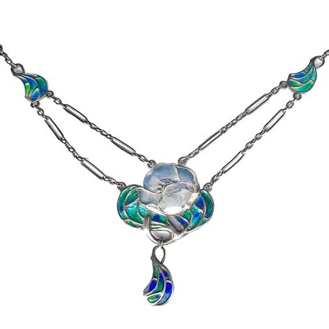 Art Nouveau Silver Enamel Poppy Necklace By Murrle Bennett Gm3794