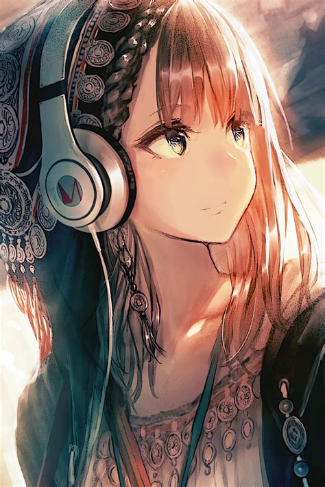 640x960 Anime Girl Headphones Looking Away 4k Iphone 4 Iphone 4s Hd