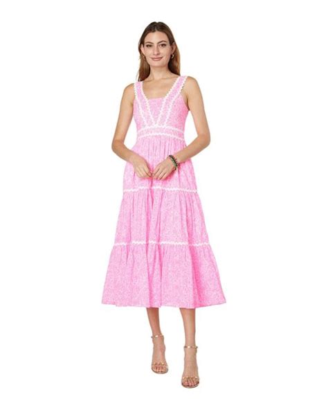 Lilly Pulitzer Pollie Cotton Midi Dress In Pink Lyst