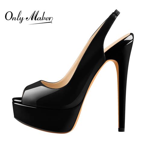 Onlymaker Platform Peep Toe Slingback Ankle Strap Stiletto High Heels Sandals Red Black Patent