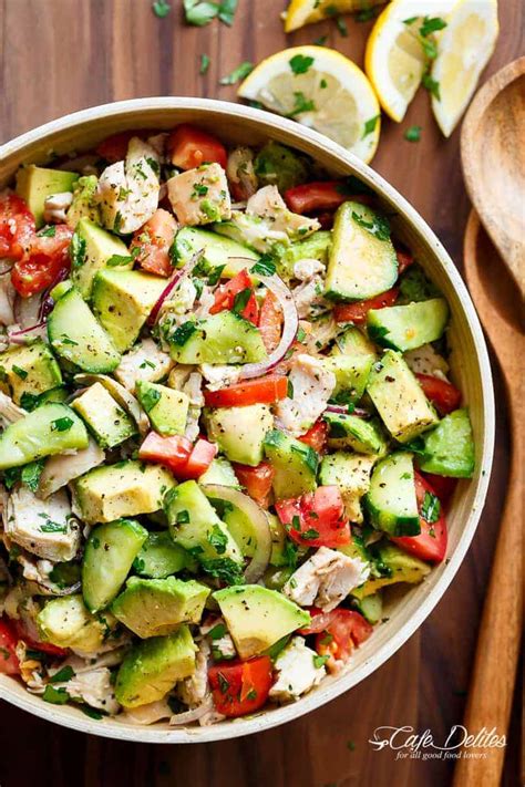 If you are going to cook chicken specifically for chicken salad, the easiest thing to do is to poach it. Chicken Cucumber Avocado Salad (NO COOK) - Cafe Delites