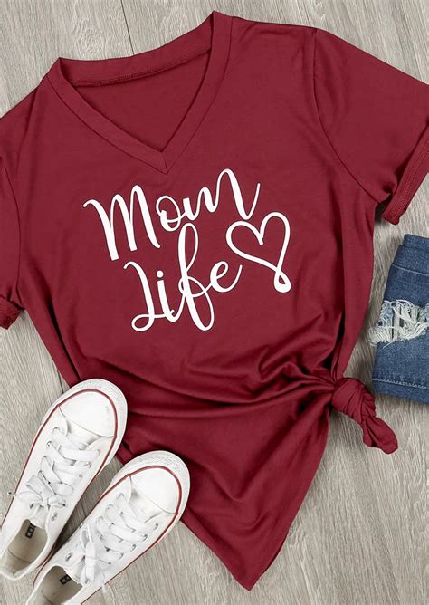 Mom Life Heart V Neck T Shirt Fairyseason