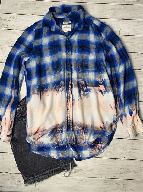 Blue Flannel Distressed Bleached Womens Flannel Womens Etsy