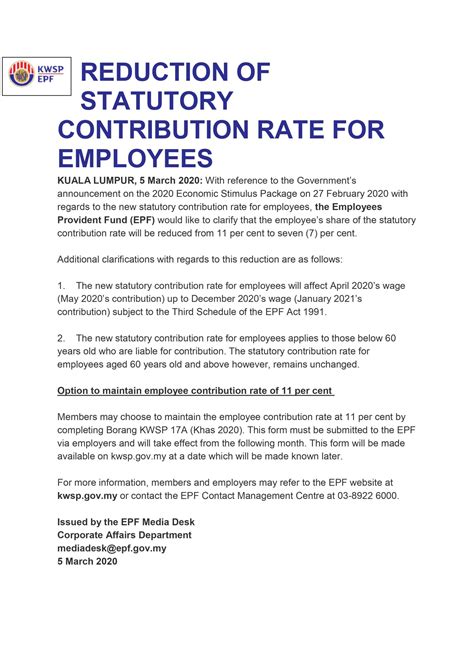 Now with the approval of budget 2021, the minimum statutory contribution (kwsp / epf) rate for employees will be reduced to 9% (instead of 11%) beginning jan 2021 till dec 2021. Borang Kwsp 17a Khas 2020 Excel Format