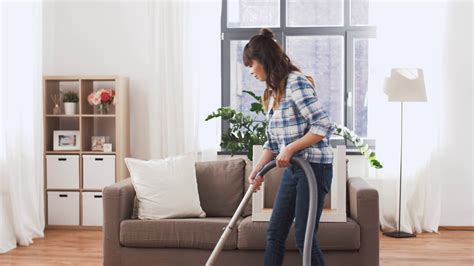 Household Housework And Cleaning Concept Asian Woman Or Housewife With Vacuum Cleaner At Home