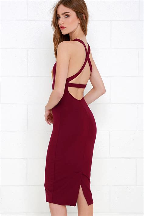 Sexy Wine Red Dress Bodycon Dress Midi Dress Backless Dress 4900 Lulus