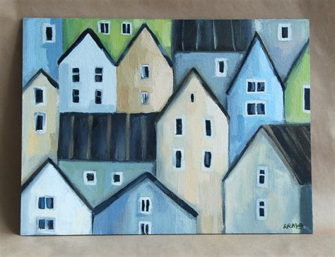 Abstract Houses Original Art Oil Painting Town Of Houses Etsy