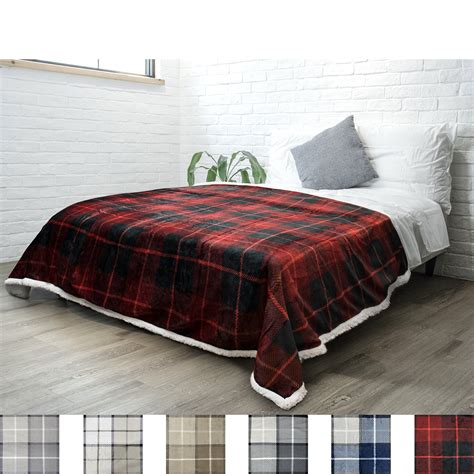 Pavilia Premium Sherpa Twin Size Blanket Plaid Design Flannel Fleece