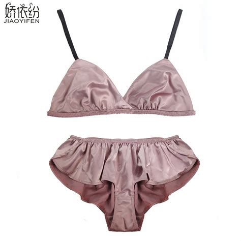 Sexy French Women Underwear Set Ultra Thin Silk Push Up Bralette Cozy Triangle Cup Wire Free