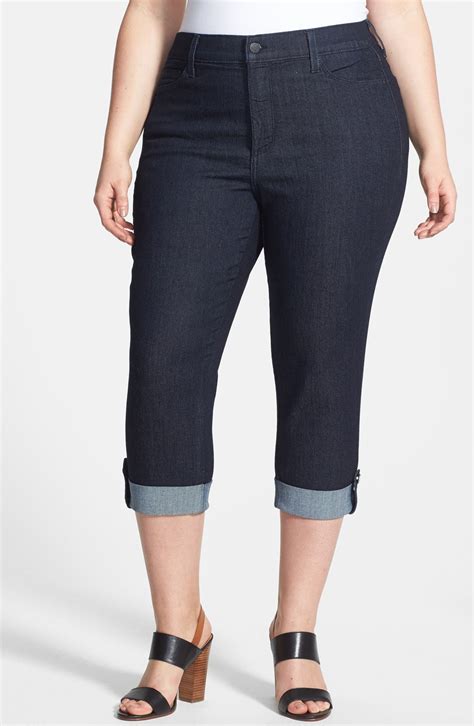 Nydj Lyris Cuffed Stretch Crop Jeans Dark Enzyme Plus Size