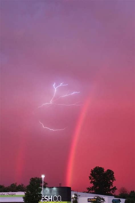 Lightning Between A Double Rainbow During A Thunderstorm Beautiful Sky