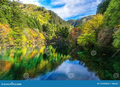 Landscape Of Lake And Forest At Jiuzhaigou National Park China Stock