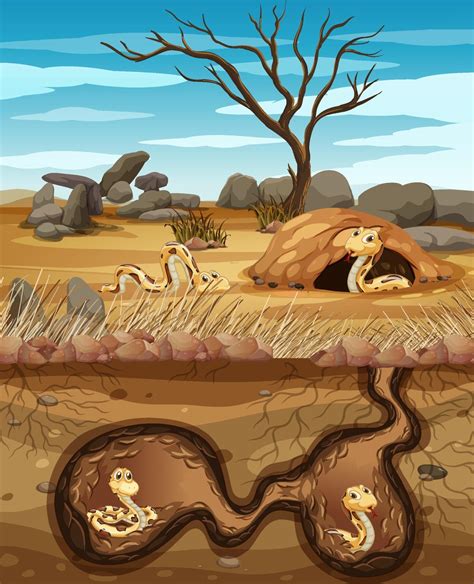 Underground Animal Hole With Many Snakes 1972130 Vector Art At Vecteezy