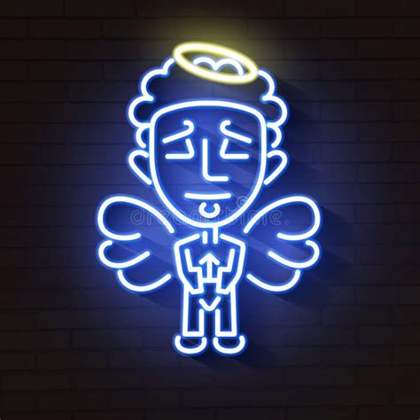 Beautiful Neon Angel Glows In The Dark Stock Vector Illustration Of