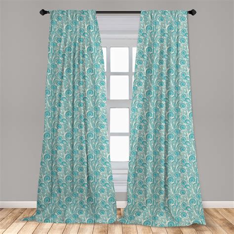 Teal Curtains 2 Panels Set Classical Lace Style Pattern With Romantic