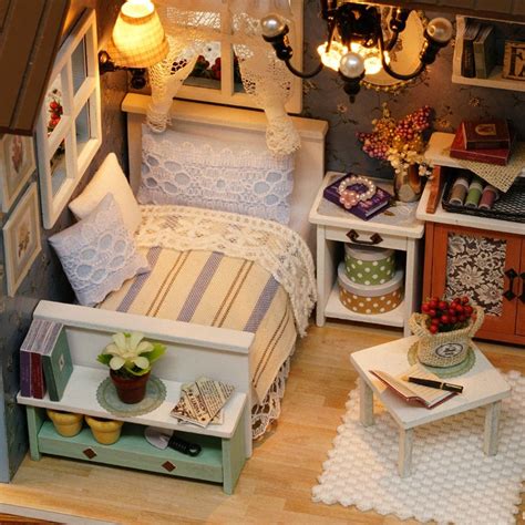 Ob bett, nachttisch, neue wandfarbe, diy lampen oder ordnungshã¼ter: DIY gemütliche Schlafzimmer Puppenhaus Miniatur Kit ...