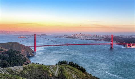 Sunset Panoramic View Of The Golden Gate Bridge From Hawk Hill