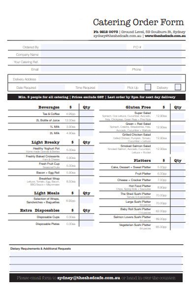 Free 30 Catering Order Forms In Pdf Ms Word Excel