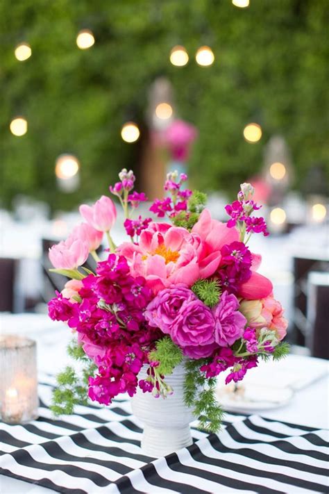 Colorful Palm Springs Wedding Pink Flowers Purple Centerpieces