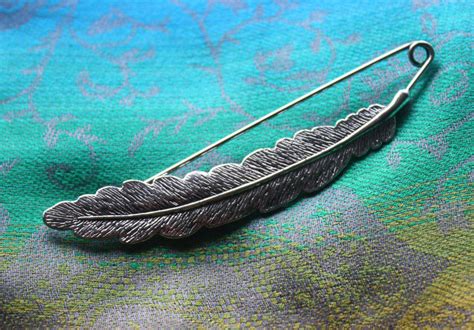 Shawl Pin Brooch Feather By Craftycatknittybits On Etsy Silver Feather