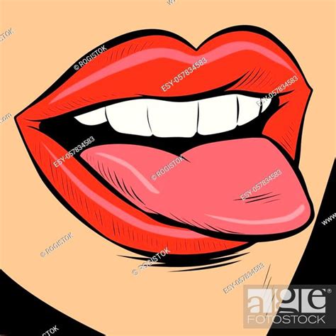 Woman Sexy Tongue Comic Cartoon Pop Art Retro Vector Illustration