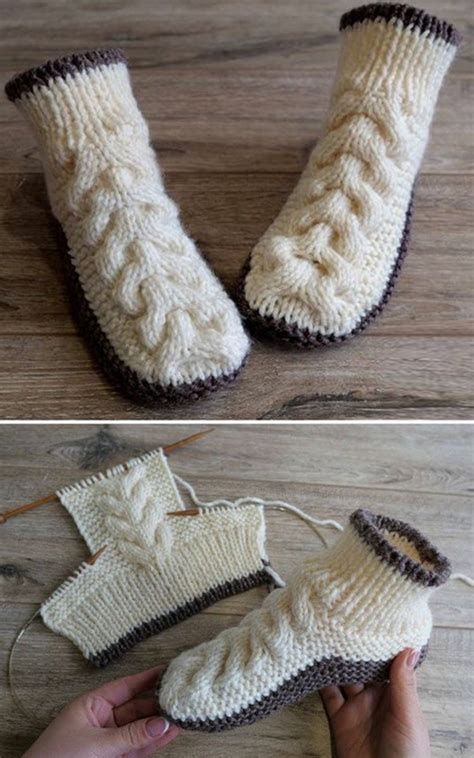 Amazing Knitting Wool Cable Slippers Free Knitting Pattern