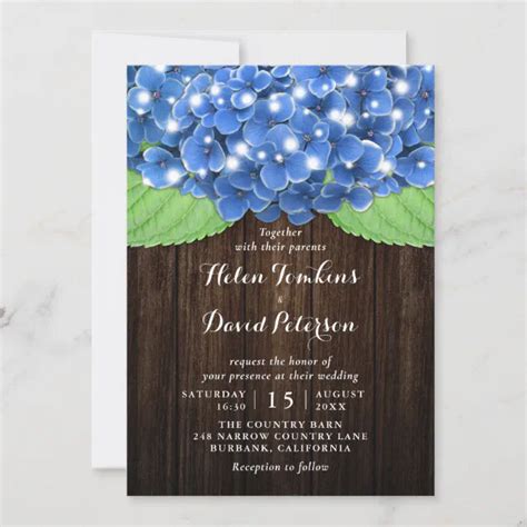 Rustic Blue Hydrangea Wedding Invitations Zazzle