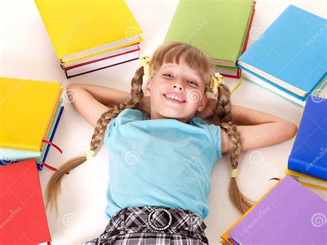 Child With Pile Of Book Lying On Floor Stock Photo Image Of Girl
