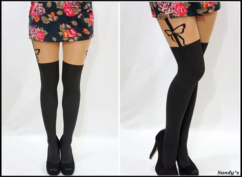 fake bow side suspender stockings pantyhose tights on luulla