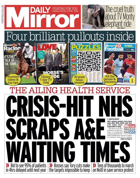 Saturdays Daily Mirror Crisis Hit Nhs Scraps Aande Waiting Times Tomorrowspaperstoday