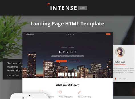 Intense - Plantilla de página de destino HTML5 de Event Planner