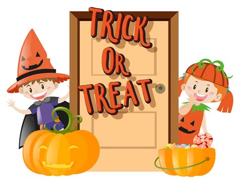 Kids And Trick Or Treat On Halloween Night 369721 Vector Art At Vecteezy