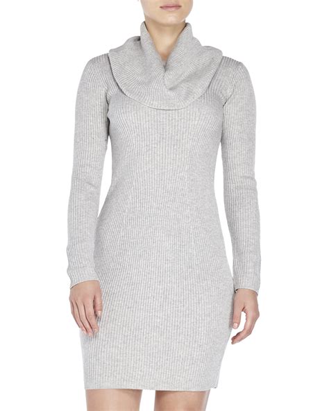 Lyst Marc New York Cowl Neck Ribbed Sweater Dress In Metallic