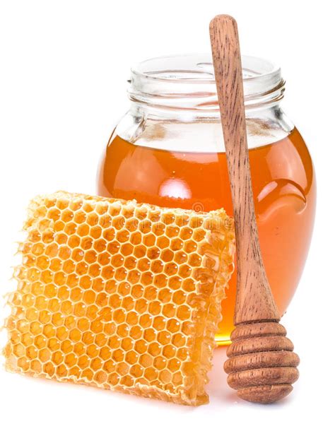 Glas Voll Frischer Honig Und Bienenwaben Stockbild Bild Von Löffel Biene 67679273