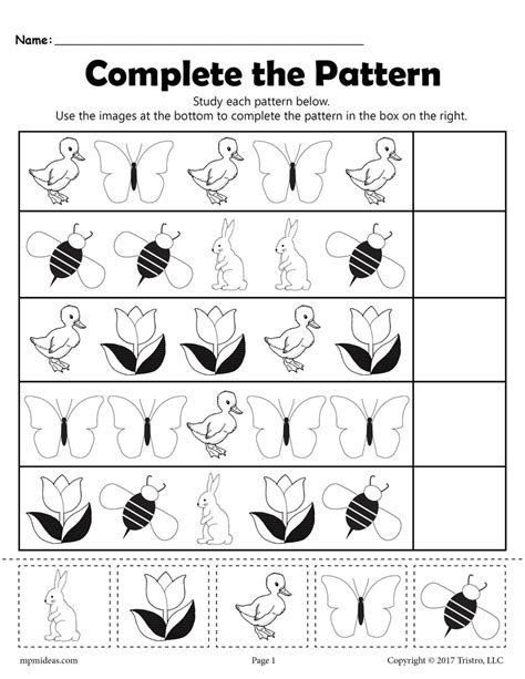 Simple Pattern Worksheets For Kindergarten Preschool E96