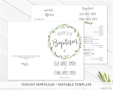 Baptism Program Lds Printable Editable Template Neutral