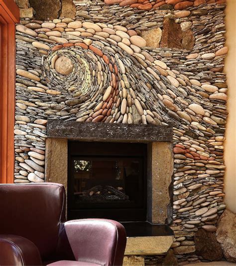 Rock Art Fireplace River Rock Fireplaces Diy Brick Wall Rock Fireplaces