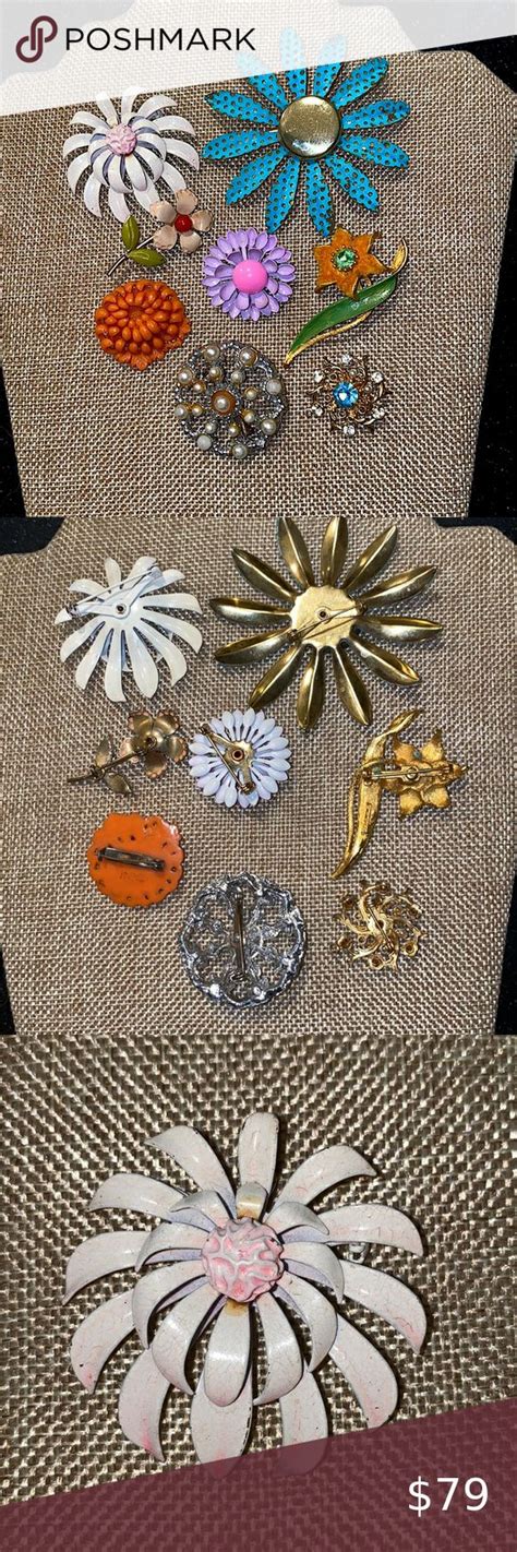 Vintage Flower Brooch Lot Eight Pins Total Flower Brooch Brooch