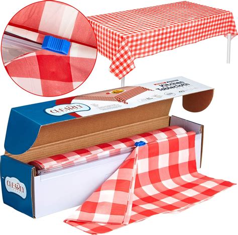 Round Plastic Checkered Tablecloths X Plastic Red And White