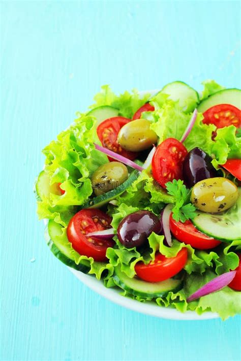 Plate Of Fresh Mixed Salad With Olives Stock Photo Image Of Food