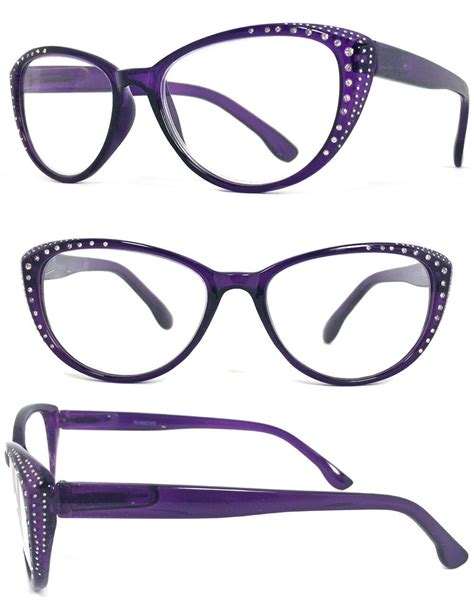 Rhinestone Cat Eye Sexy Vintage Style Clear Lens Reading Glasses Purple Frame Ebay