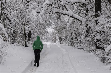 Man Walking In A Path In The Snow High Quality People Images