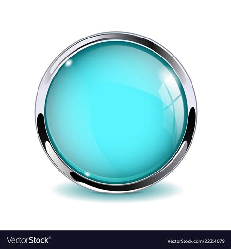 Blue Glass Button 3d Icon With Metal Frame Vector Image