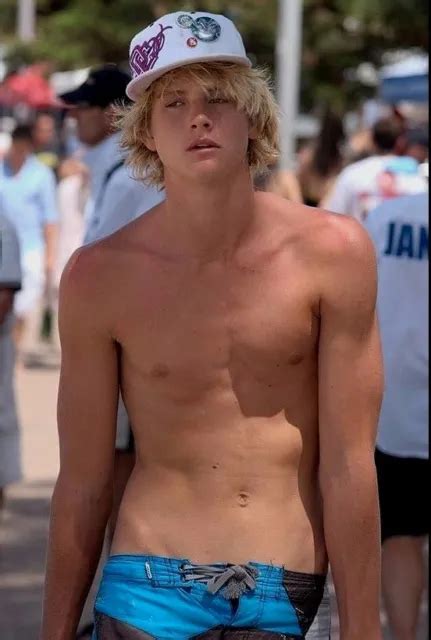 Shirtless Male Blond Shaggy Haired College Dude Beach Beefcake Photo