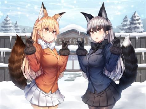 Wallpaper Anime Girls Fox Girls Animal Ears Tail Snow