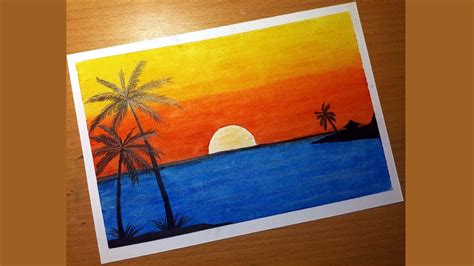 Cara Mudah Menggambar Dan Mewarnai Gradasi Pemandangan Sunset Dengan