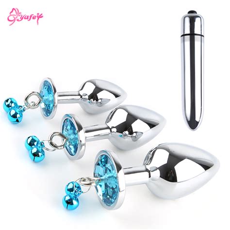 Stainless Steel Anal Beads Crystal Double Bells Butt Plug Stimulator