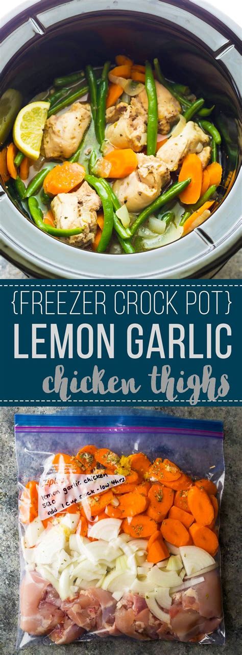 Place chicken in a slow cooker. Slow Cooker Lemon Garlic Chicken Thighs | Recipe | Slow ...